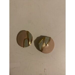 Vintage 80's Pink/Grey/Green enamel and gold tone  Clip On Earrings